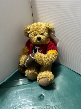 Plush Brown Teddy Bear in Red and Yellow Sweater with Football
